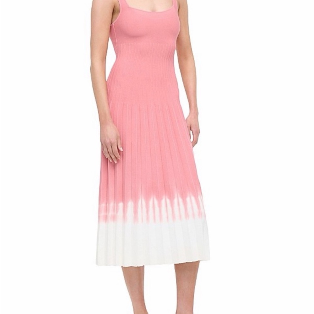 STAUD Pink to White Ombre Pleated Midi Dress